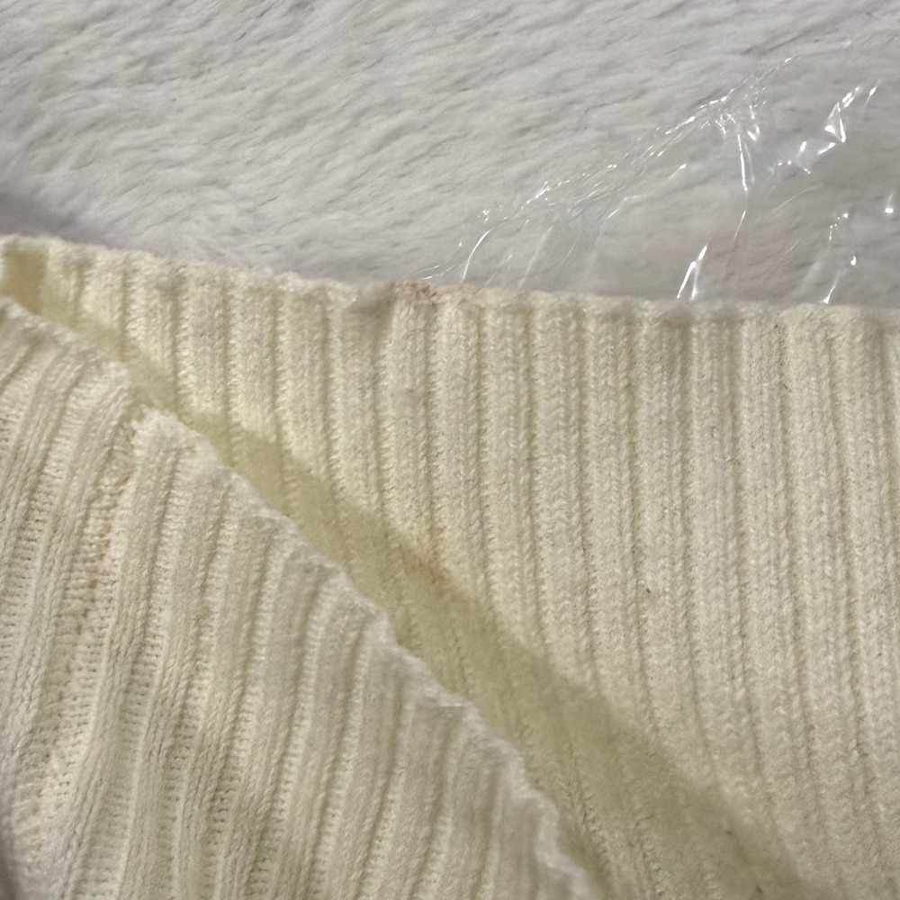 Aqua L Organic Cream Ribbed Mock Neck Feather Cuff Sweater Glam Statement NWT - Picture 7 of 9